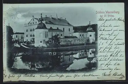 Mondschein-AK Wasserburg b. St. Pölten, Schloss mit Anlagen