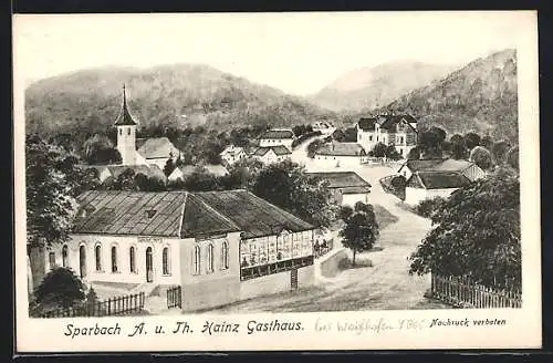AK Sparbach, Ortsansicht mit Strasse und Gasthaus A. u. Th. Hainz