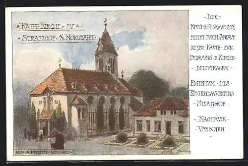 Künstler-AK Strasshof a. d. Nordbahn, Katholische Kirche