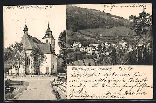 AK Randegg /N.-Oe., Ortsansicht vom Strohberg, Die Kirche in Maria Moos