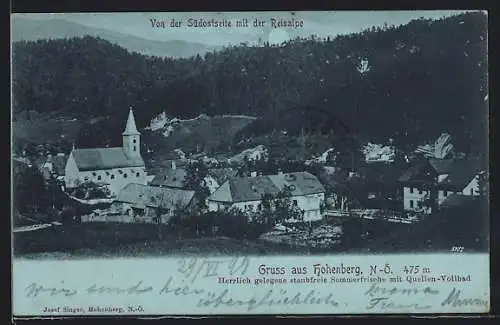 Mondschein-AK Hohenberg /N.-Ö., Ortsansicht von der Südostseite mit der Reisalpe