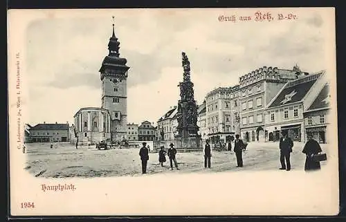 AK Retz, Hauptplatz mit Kirche und Brunnen