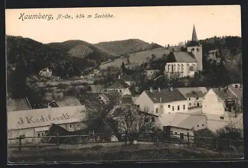 AK Kaumberg, Teilansicht mit Gasthof J. Koch aus der Vogelschau