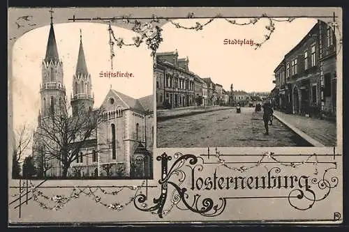 AK Klosterneuburg, Die Stiftskirche und der Stadtplatz
