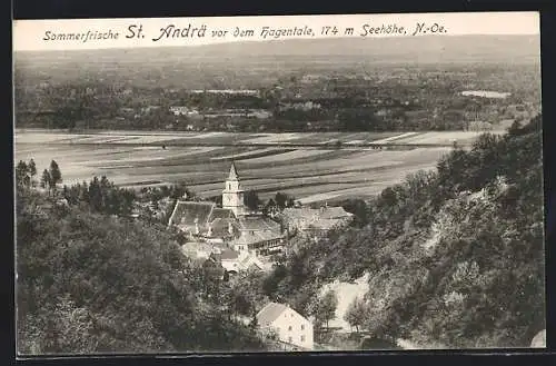 AK St. Andrä vor dem Hagentale, Ortsansicht mit Uhrturm