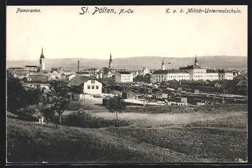 AK St. Pölten, Panorama mit K. u. k. Militär-Unterrealschule