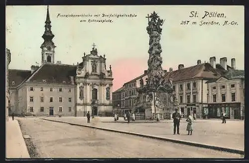 AK St. Pölten, Franziskanerkirche mit Dreifaltigkeitskirche am Rathausplatz