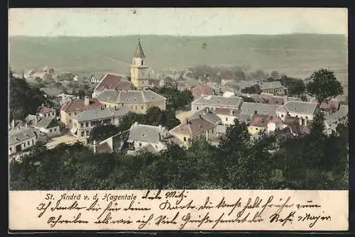 AK St. Andrä v. d. Hagentale, Ortsansicht mit Uhrturm