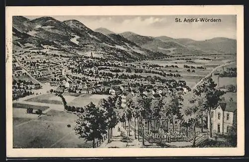 AK St. Andrä-Wördern, Ortsansicht gegen die Berge