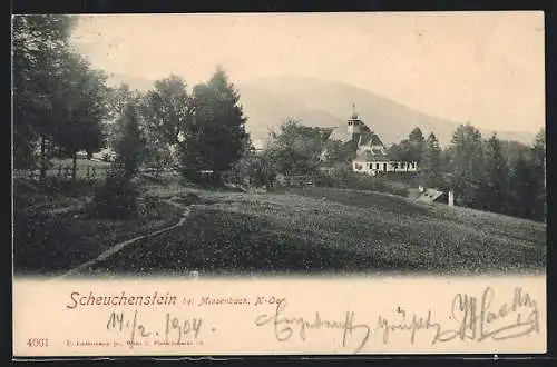 AK Scheuchenstein, Blick vom Ortrand zur Kirche