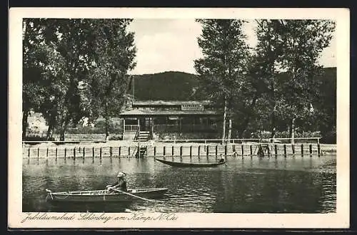 AK Schönberg am Kamp, Ruderboot vor der Badeanstalt