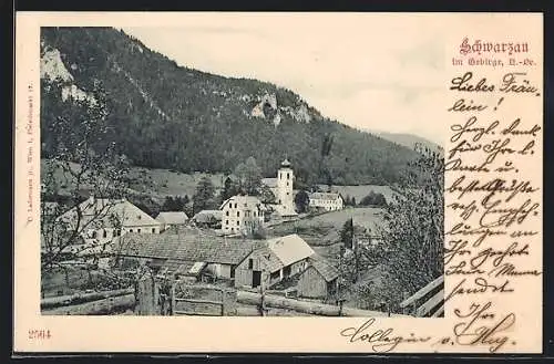 AK Schwarzau, Blick zur Kirche im Ort