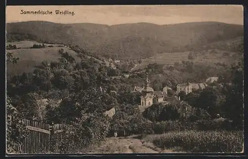 AK Weidling, Blick auf die Sommerfrische mit Kirche