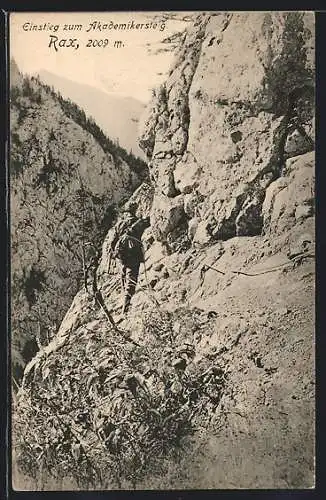 AK Rax, Bergsteiger beim Einstieg zum Akademikersteig