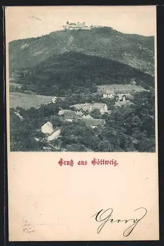 AK Göttweig, Panorama mit Ort und Kloster