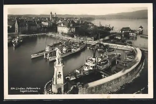 AK Lindau i. Bodensee, Hafenmole und Segelclubhaus aus der Vogelschau