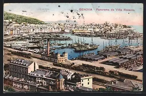 AK Genova, Panorama da Villa Rosazza, Hafen