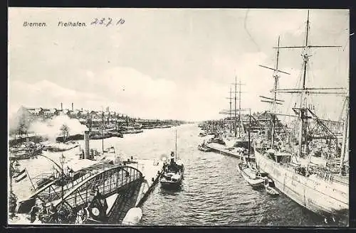 AK Bremen, Freihafen mit Dampfer