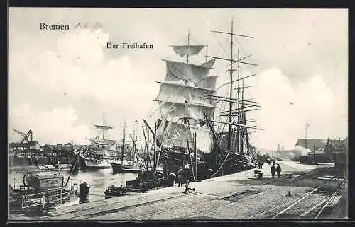 AK Bremen, Segelschiff im Freihafen