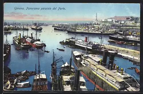 AK Genova, Panoramaansicht vom Hafen