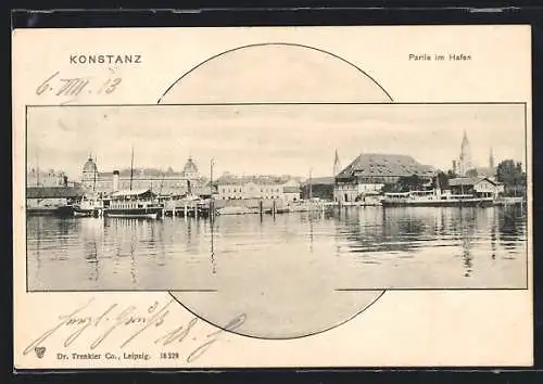 AK Konstanz, Partie am Hafen mit Dampfer