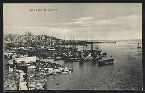 AK Genova, Hafenpartie mit Dampfer und Segelschiffen