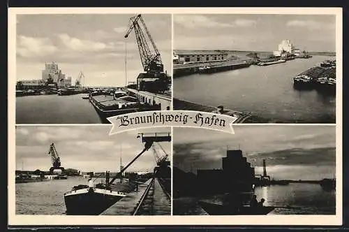 AK Braunschweig, Dampfer und Krahn am Hafen