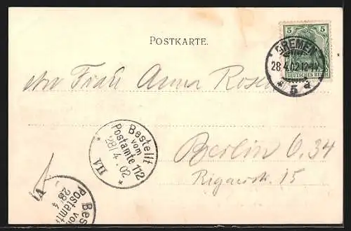 AK Bremen, Freihafen mit einfahrendem Dampfer