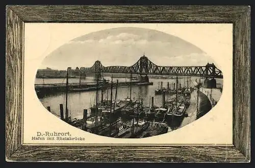 Präge-AK Duisburg-Ruhrort, Hafen mit Rheinbrücke