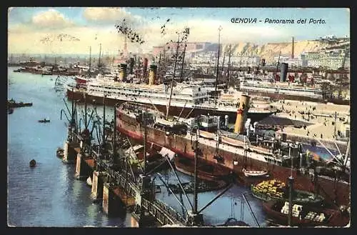 AK Genova, Panorama del Porto, Hafen, Dampfer