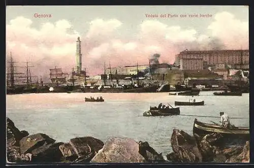 AK Genova, Veduta del Porto con varie barche
