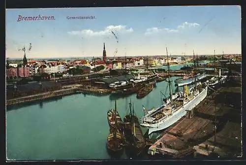 AK Bremerhaven, Hafen aus der Vogelschau