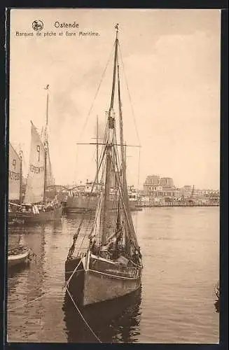 AK Ostende, Barques de peche et Gare Maritime