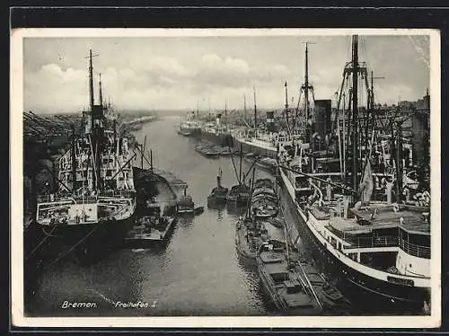 AK Bremen, Freihafen I. mit Schiffen