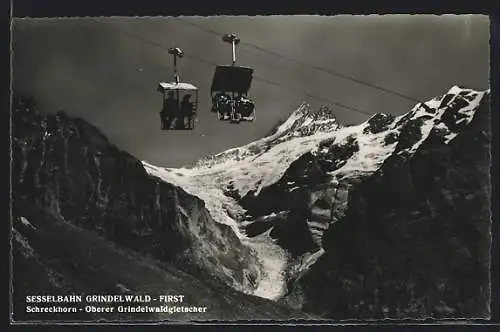 AK Grindelwald, Sesselbahn Grindelwald-First am Schreckhorn, oberer Ggrindelwaldgletscher