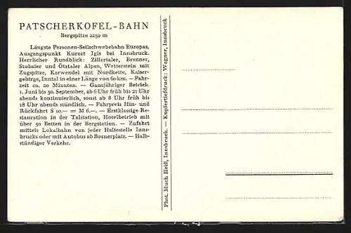 AK Patscherkofel-Bahn mit Panorama, Seilbahn