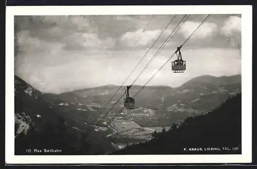 AK Rax Seilbahn, Gondeln und Blick ins Tal