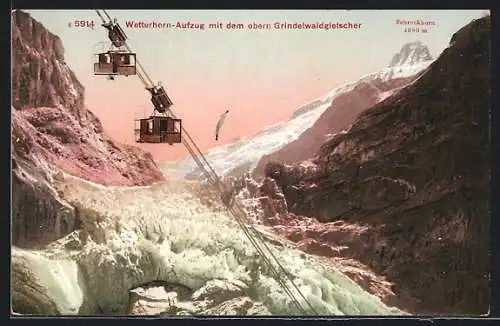 AK Wetterhorn-Aufzug mit dem obern Grindelwaldgletscher und Schreckhorn