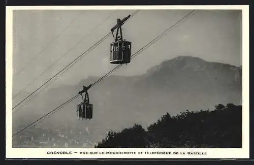 AK Grenoble, Vue sur le Moucherotte et Teleférique de la Bastille