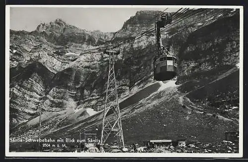 AK Hundwill, Säntis-Schwebebahn mit blick zum Säntis, Seilbahn