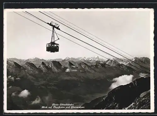 AK Säntis, Schwebebahn mit Blick auf Glarneralpen und Churfirsten