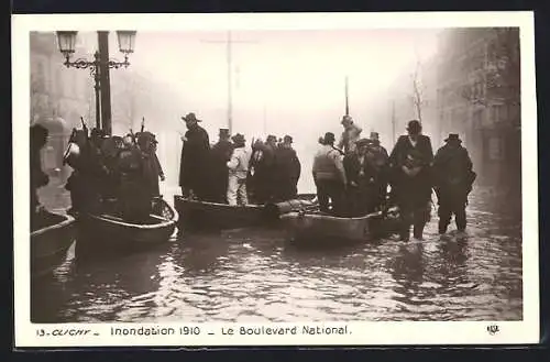 AK Clichy, Inondation 1910, le Boulevard National, Hochwasser