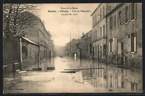 AK Paris-Clichy, Crue de la Seine 1910, Rue du Reservoir