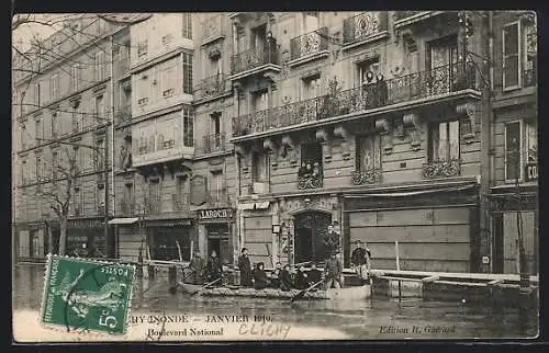 AK Clichy, Inondée Janvier 1910, Boulevard National