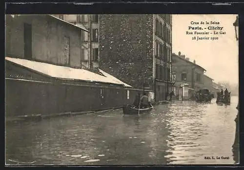 AK Paris-Clichy, Crue de la Seine Janvier 1910, Rue Fournier