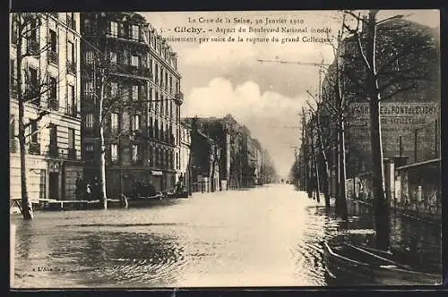 AK Clichy, La Crue de la Seine 1910, Aspect du Boulevard National, Hochwasser