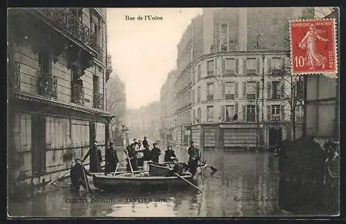 AK Clichy, Crue de la Seine Janvier 1910, Rue de l`Union