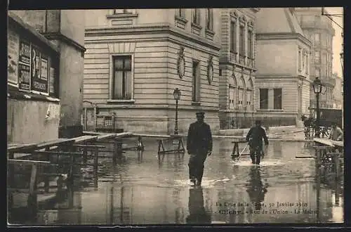 AK Clichy, Crue de la Seine Janvier 1910, Rue de l`Union, La Mairie