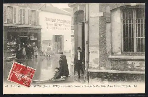 AK Levallois-Perret, La Crue de la Seine, Inondee 1910, Coin de la Rue Gide et des Freres Herbert