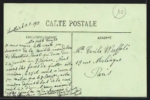 AK Levallois-Perret, Crue de la Seine Janvier 1910, Rue Raspail